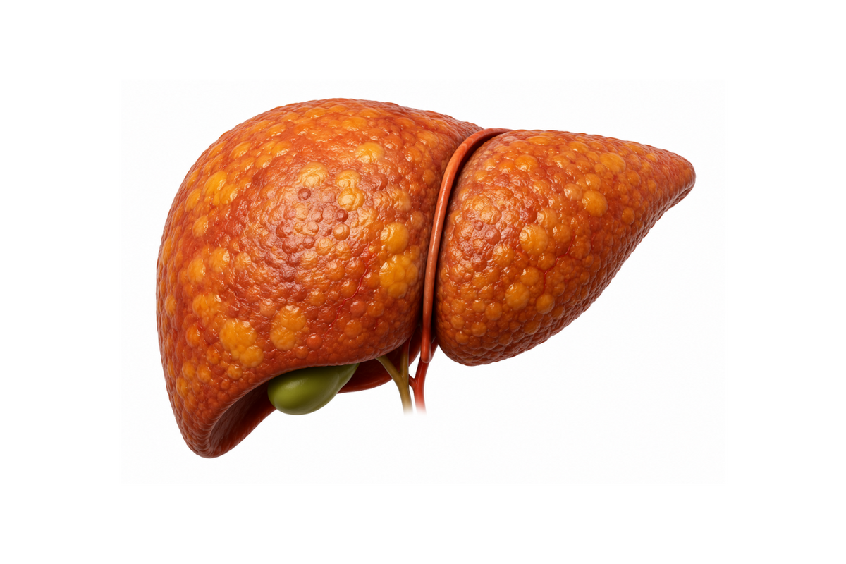 Fatty liver infographic highlighting causes, symptoms, liver health concerns, and Ayurvedic support.